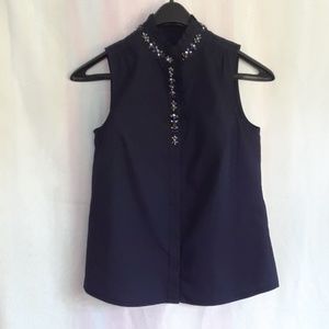 J. Crew Sleeveless Ruffled Top with Rhinestones
